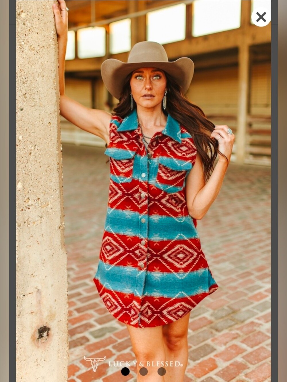NEW!!! Lucky & Blessed Southwestern Pattern Button-Front Sleeveless Dress, NWT